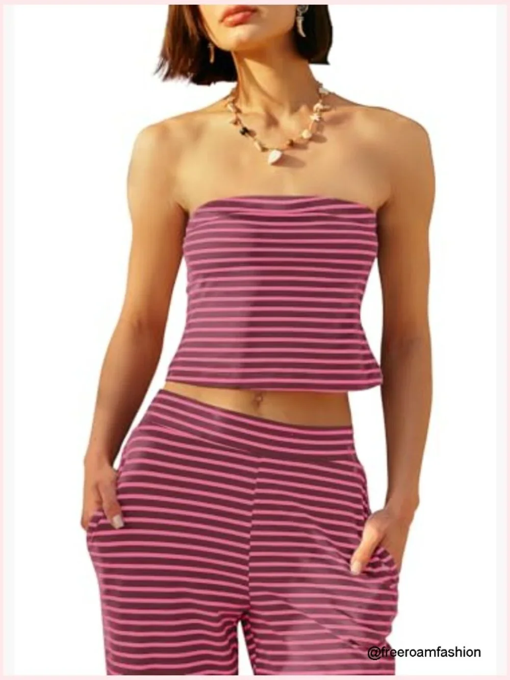 Striped Tube Top and Wide Leg Pants Matching Set Summer Lounge Y2k